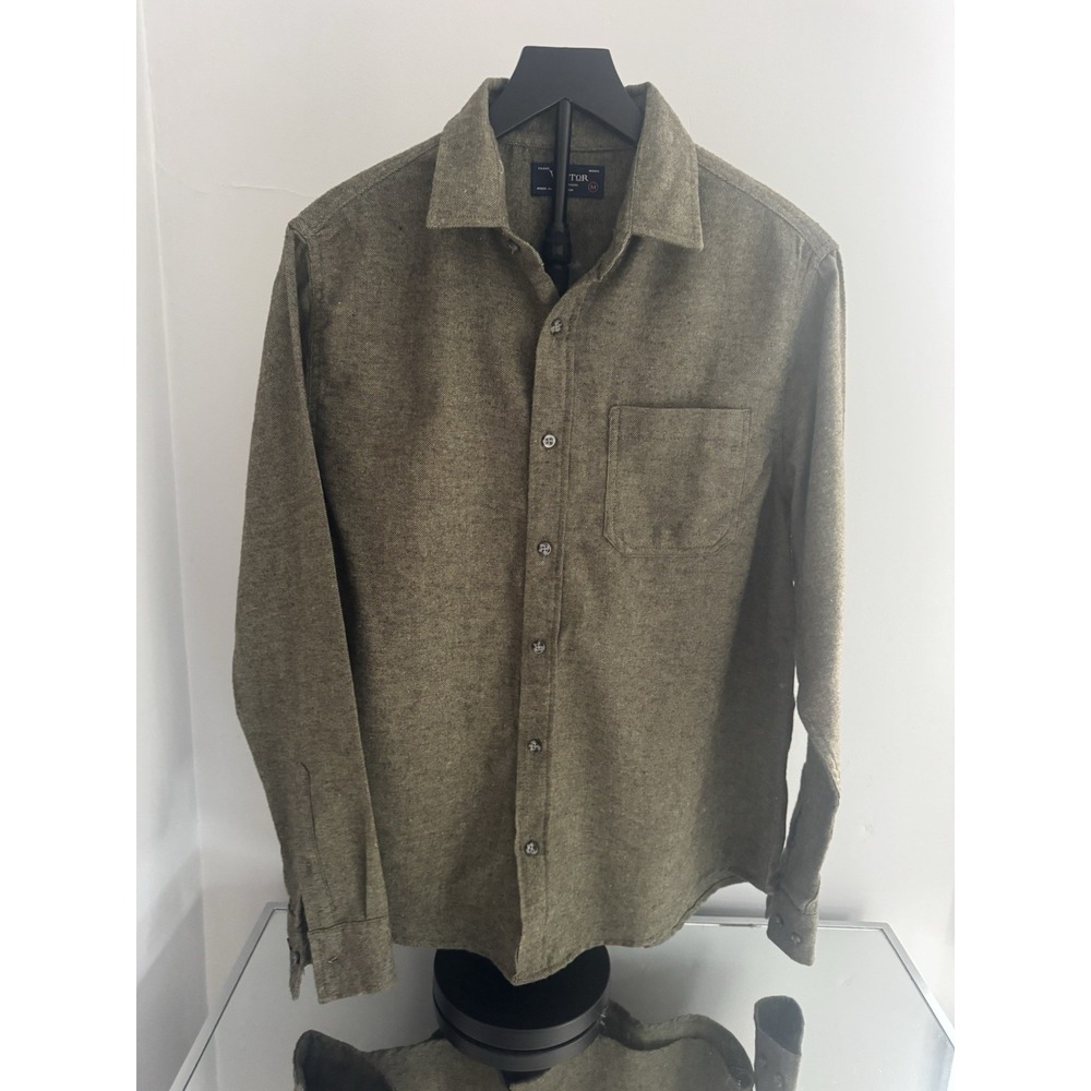 Visitor Premium Men's‎ Herringbone Button-Down Shirt M Olive Brown Cotton Blend